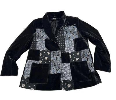 Changes by Together Patchwork Black Velvet Jacket Blazer Size 12 Black tapestry - Image 1 of 4