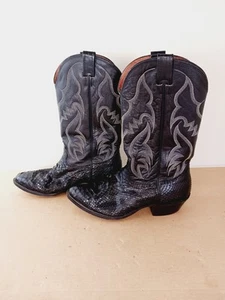 Nocona Mens Vintage Sz 11 D Black Lizard Leather Embroidery Western Cowboy Boots - Picture 1 of 15