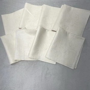 Vintage Stamped Linen Embroidery Pattern Set of 8 Napkins Floral Leaves Ivory - Picture 1 of 14
