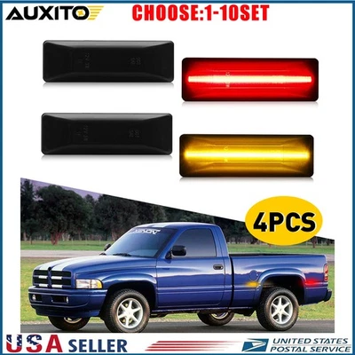 For 94-02 Dodge Ram 3500 Dually Bed Amber Red Side Marker LED Light Smoke 4-20X Foto 1 de 4