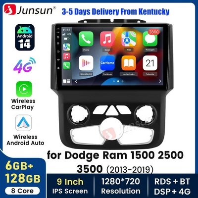 For Dodge Ram 1500 2500 3500 Car Stereo Radio GPS Navi 6+128G Carplay Android 14 - Image 1 of 4