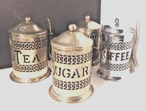 Vtg Raimond Silver Plated Canisters Tea Sugar Creamer Coffee Made in England 6pc - Picture 1 of 9
