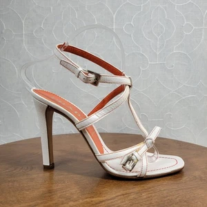 Prada Damen-Sandalen 38,5 US 8,5 weiß Leder Schleife Akzent Riemchen Fersenriemen - Bild 1 von 20
