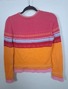 Oilily Sweater Size Small Pink Orange Flolar Vintage Knit 100% Cotton - Picture 1 of 11