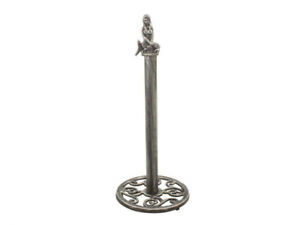 Antique Silver Cast Iron Mermaid Extra Toilet Paper Stand 16"