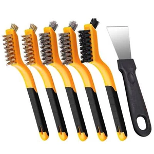 6 Pcs Wire Brush, Wire Brush Set, Brass/nylon/ Steel Brush and Cleaning Spatula. - Picture 1 of 6