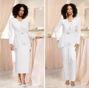 Size 16 Ashro White Formal Wedding Church Elvie 4Pc Wardrober Pant Skirt Suit - Picture 1 of 6