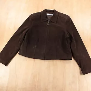 vtg MARSH LANDING suede leather cropped western biker zip jacket PETITE MEDIUM - Picture 1 of 5