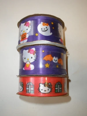 (3) Hello Kitty by Sanrio Halloween Christmas ribbon hair bow Offray - Image 1 of 2