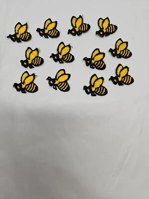 20  1” Iron-On Embroidered Honey Bees Applique Black Yellow Bee - Image 1 of 2