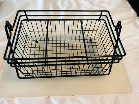 Rectangular black wire basket with handle measures 10 1/2 in. x 5 in. x 6 in Cover