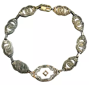 ANTQ STERLING VICTORIAN CAMPHOR GLASS Bracelet ESTATE Paste FILIGREE Link 8” SEE - Picture 1 of 10