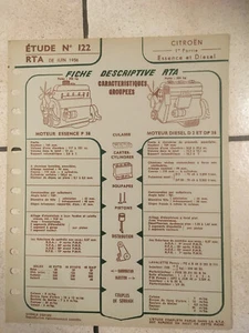 FICHE TECHNIQUE DE RTA N°122 06/1956 CITROEN ESSENCE ET DIESEL 1ère PARTIE   L15 - Picture 1 of 1