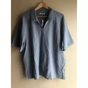 New Madewell Men Johnny-Collar Blue Sweater Polo Shirt Size Large - Picture 1 of 9