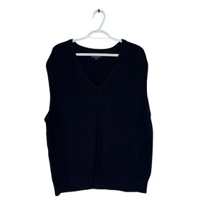 Vintage 90s LANDS’ END Knit Sweater Vest Large Lambswool blue UK Made - Picture 1 of 5