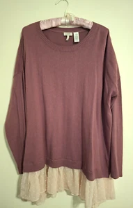 LOGO by Lori Goldstein 2X Cotton Cashmere Sweater Mauve Pink Long Sleeve Chiffon - Picture 1 of 5