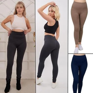 Women's Legging Fleeced High Waist Ribbed Elasticated Tummy Control Yoga Legging - Picture 1 of 26