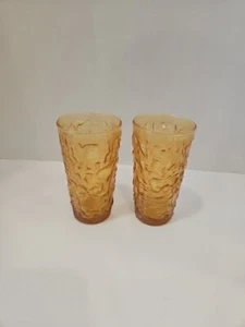 Vintage Anchor Hocking Lido Milano Amber/Gold Tumbler Drinking Glasses Lot Of 2 - Picture 1 of 8