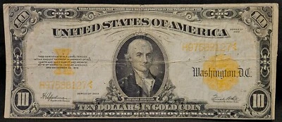 SALE - Rare 1922 $10 Gold Certificate – Large Size “Horseblanket” Note – Fine - Image 1 of 2