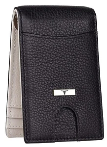 New Black/Sand Money Clip Bi-Fold Leather Men's Wallet RFID Protection - Picture 1 of 8