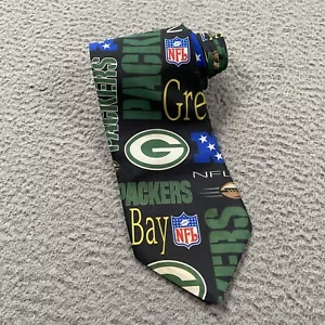 Green Bay Packers Tie Black Green Allover Print Logo 1996 Necktie VTG Mens - Bild 1 von 14