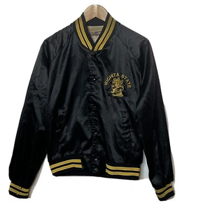 Vintage Chalk Line Black Satin Bomber Jacket Wichita Shockers Kansas Size Medium - Picture 1 of 12