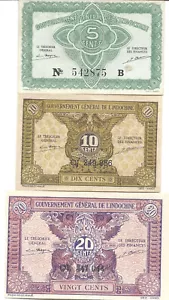 3 billets fe banque rarissimes de l'Indochine Française: 5, 10 et 20 centimes - Picture 1 of 1