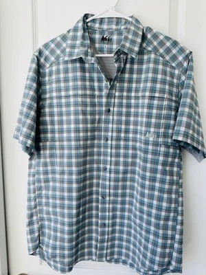 Camisa REI Para Hombre Grande Blanca Gris Azul Cuadros Ventilada Pesca Senderismo Abotonada Foto 1 de 4