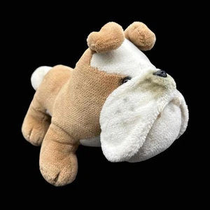 Vintage Dakin 13" Bulldog Plush Stuffed Animal White & Tan Puppy Dog 1984 Stands - Picture 1 of 10