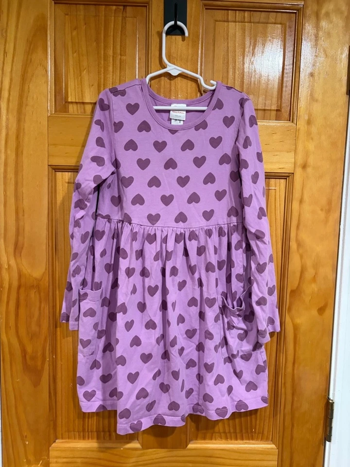 Vestido Hanna Andersson Niñas Talla 8 Púrpura Estampado Corazón 100% Algodón Bolsillo Foto 1 de 4