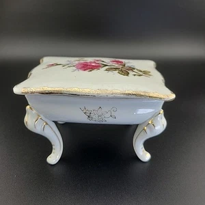 Vintage Footed Rose Bouquet Trinket Ring Box Japan Imperfect - Picture 1 of 6