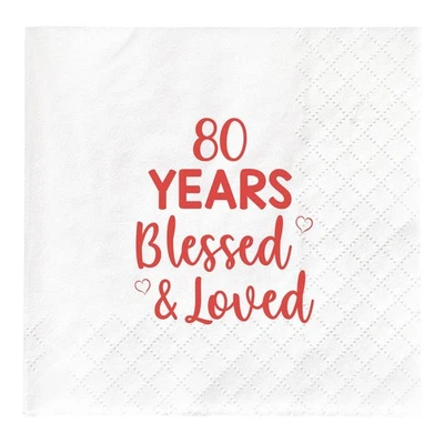 80 Years Blessed  Loved Napkins, 80th Birthday,Anniversary Marriage Party Dec... - Image 1 of 4