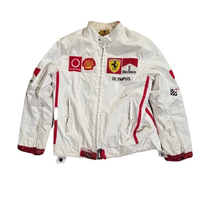 复古法拉利白色全拉链抓绒衬里赛车夹克,尺寸 L  — 第 1/4 张图片