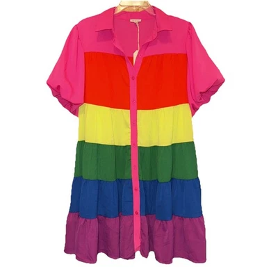 全新带标签 Jodifl 多色彩虹分层婴儿娃娃衬衫连衣裙 L — 第 1/4 张图片