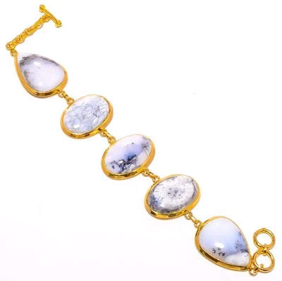 Brazalete chapado en oro plata ópalo dendrítico natural 7-7,99" B7625-2 Foto 1 de 4