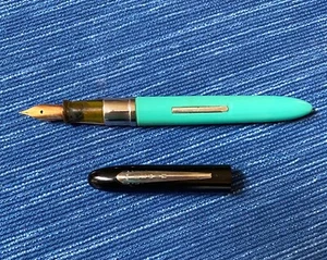 Pluma Estilográfica Vintage Negra y Turquesa Relleno Palanca Elgin 15B - Imagen 1 de 5