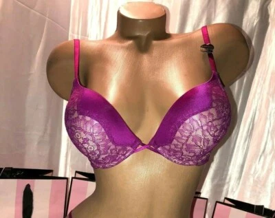 Victorias Secret Bombshell Bra Fusia Eyelash Lace 32D - Image 1 of 2