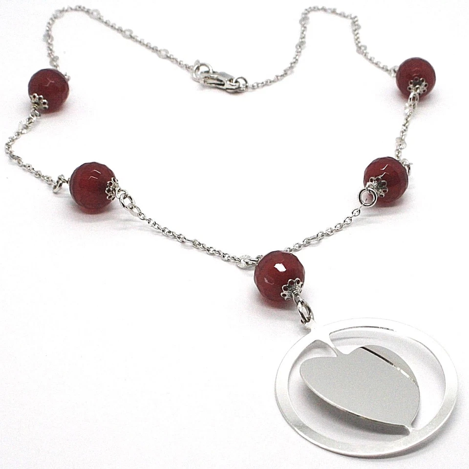 COLLANA ARGENTO 925, CORNIOLA SFACCETTATA, CUORE INCLINATO PENDENTE - Immagine 1 di 4