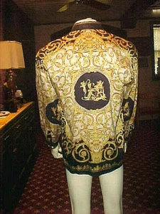 VINTAGE MEN SETA PER UOMO BEAUTIFUL SUEDE SILK SHIRT BLUE & GOLD 2XLARGE/3XLARGE - Picture 1 of 5