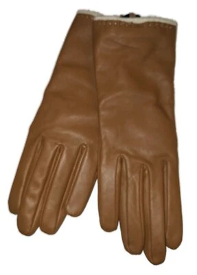 Guantes de cuero genuino forrados de angora/lana de cordero para dama, camel, medianos Foto 1 de 4