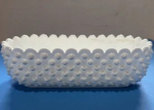 Vintage ovale Fenton Hobnail Milchglas Pflanzschale mit gewelltem Rand groß - Bild 1 von 10