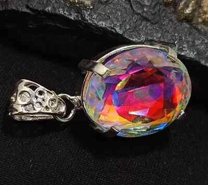 EGL 47.80 Ct+ Natural Mystic Topaz Oval Cut 925 Solid Silver Pendant Gemstone - Picture 1 of 6