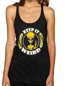Camiseta sin mangas Keep It Weird Alien Tri-Blend Racerback - Imagen 1 de 16