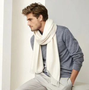 Herrenschal Kaschmir dünn Herbst Winter Herren weiß Schal einfarbig stilvoll - Bild 1 von 15