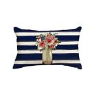  Patriotic 4th of July Flower Stripes Throw Pillow Cover,12 x 20 Inch 12