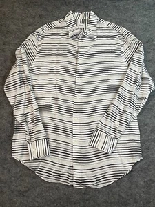 Armani Collezioni Oberhemd Herren 2XL weiß blau gestreift 100% Flachs Leinen Knopf - Bild 1 von 13