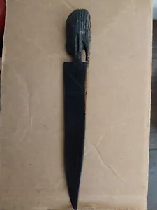 ABRIDOR DE CARTAS DE ÉBANO DE MADERA TALLADA A MANO CABEZA TRIBAL AFRICANA DE COLECCIÓN - Imagen 1 de 3