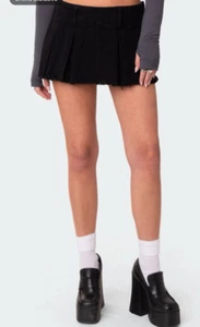 Edikted schwarz Denim Plissee Micro Mini Skort Gr. SMALL Baumwolle Grunge Rave Party - Bild 1 von 8