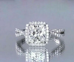 Anello da sposa in argento sterling 925 con gambo diviso e diamante simulato ... - Foto 1 di 6