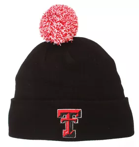 TEXAS TECH RED RAIDERS NCAA VINTAGE BLACK KNIT BEANIE POM Z SKI CAP HAT NWT! - Picture 1 of 3